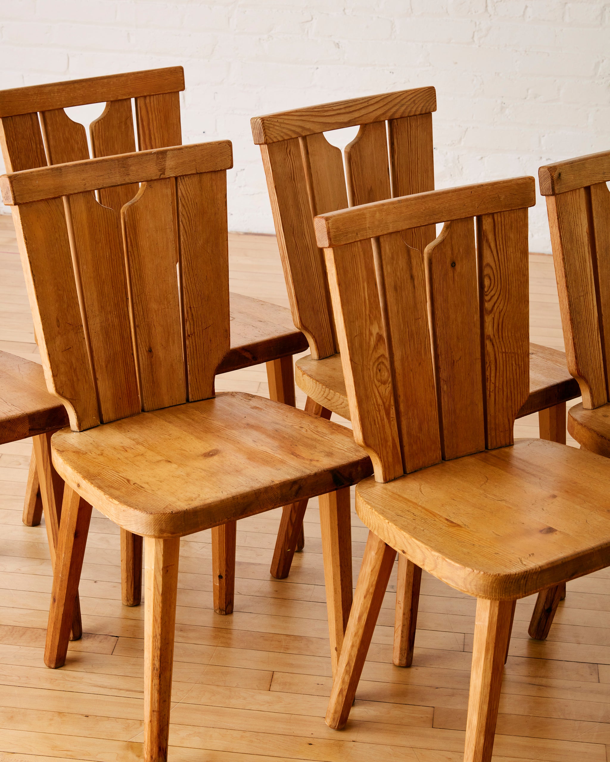 SET OF SEVEN SWEDISH PINE DINING CHAIRS BY GORAN MALMVALL C.1960