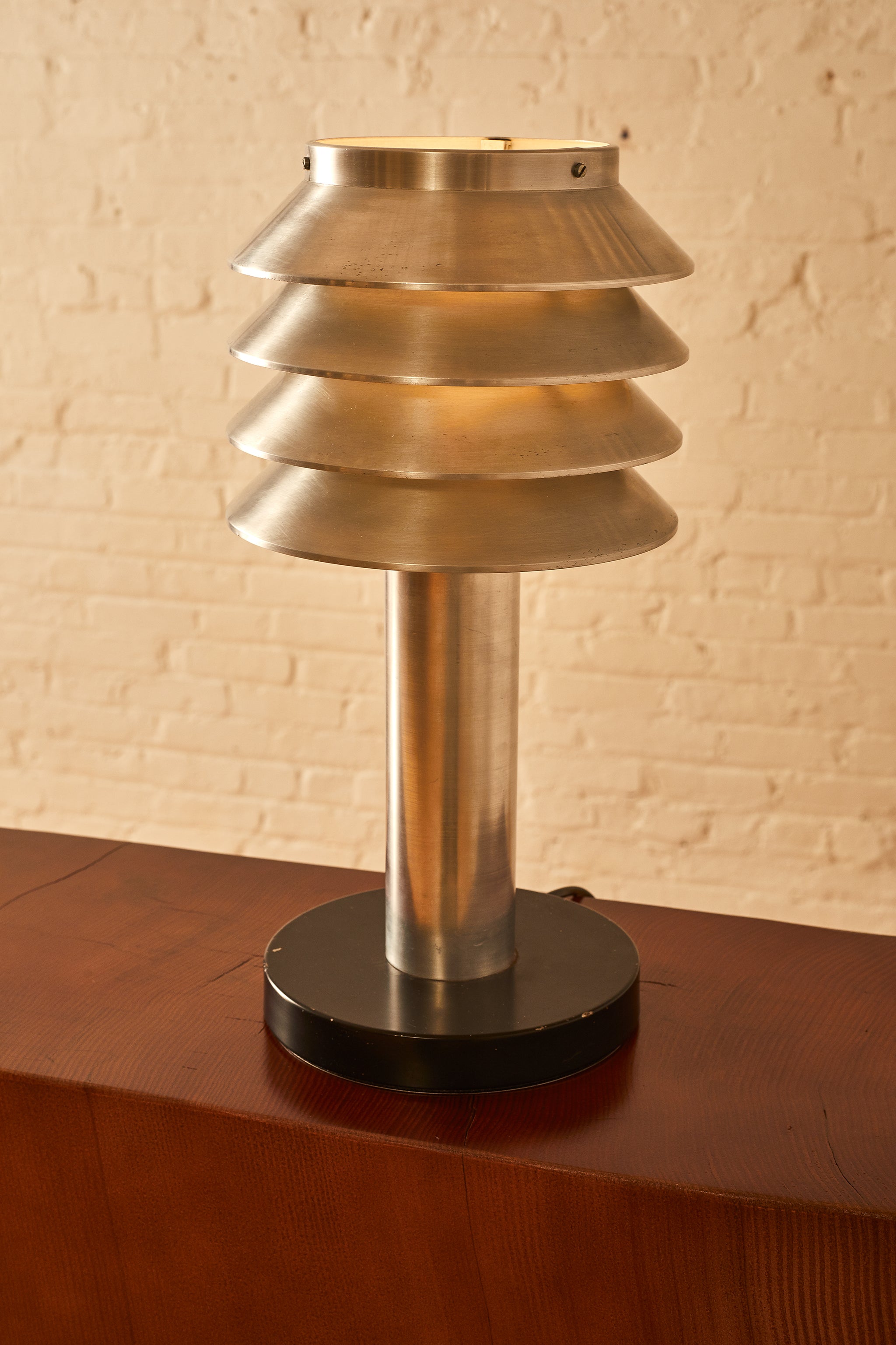 Large Aluminum Disc Table Lamp Attr to Hans Agne Jakobsson