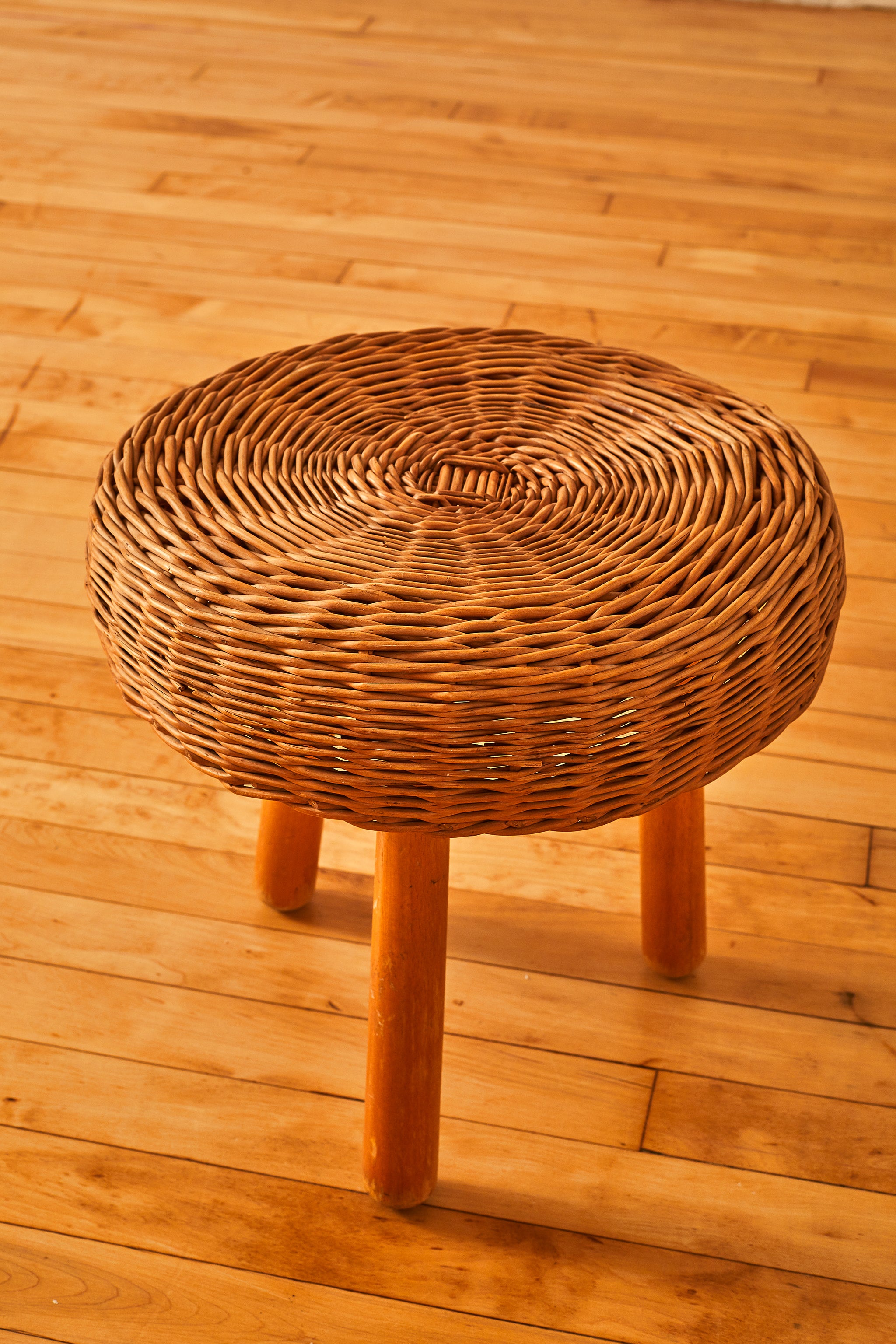 Tony Paul 'Attr Woven Wicker & Wood Stool – Somerset House