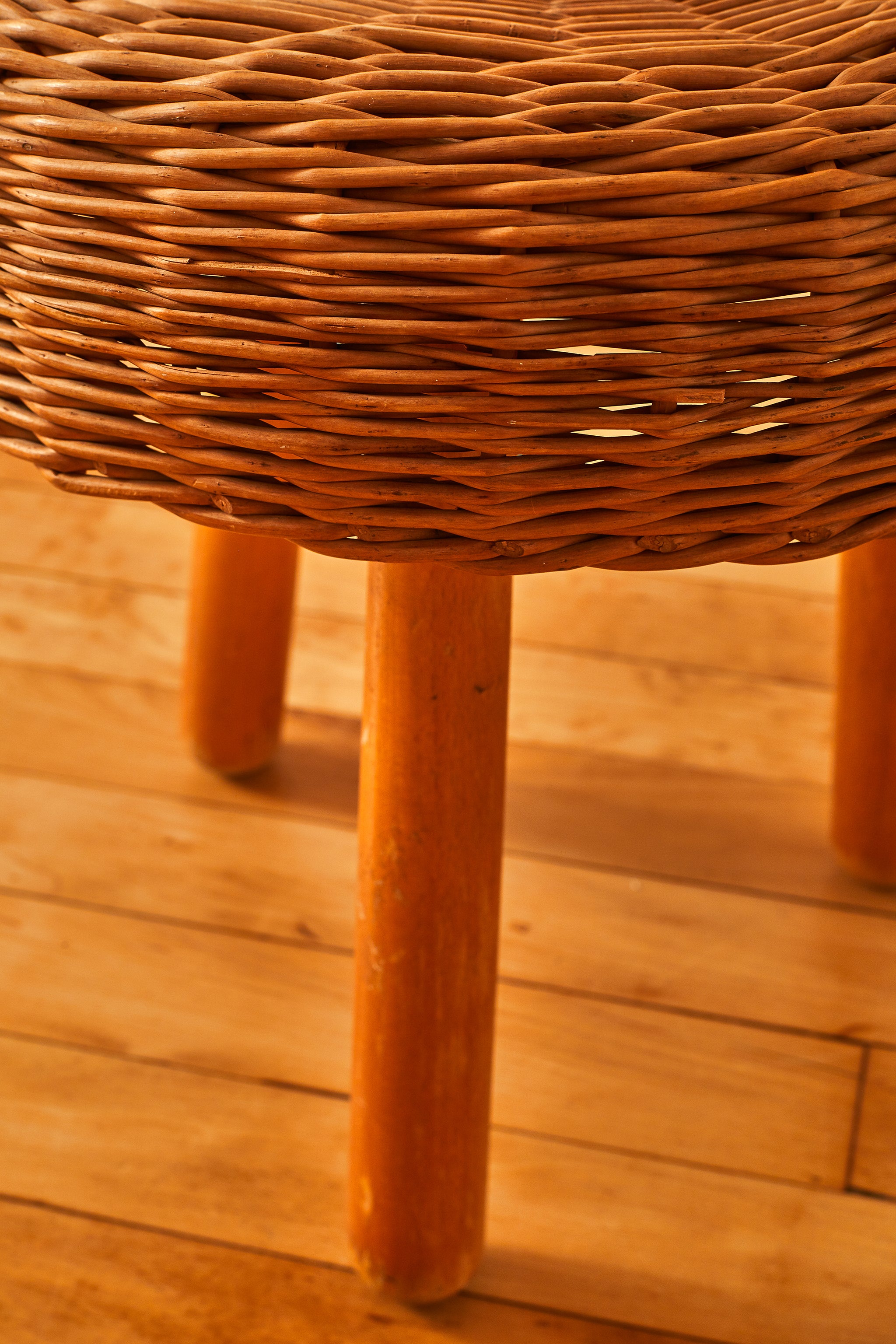 Tony Paul 'Attr Woven Wicker & Wood Stool – Somerset House